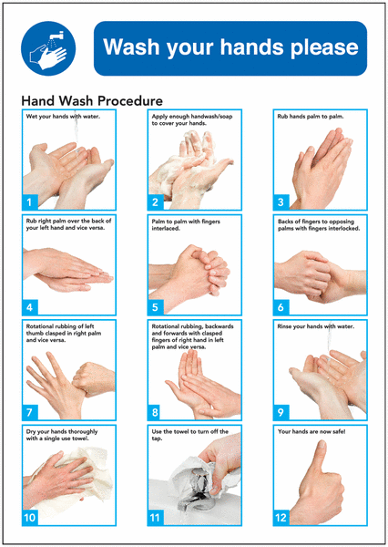 Hand Wash Guidance Procedure Safety Rigid Plastic Signs