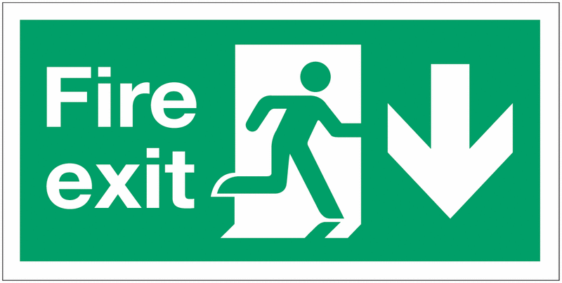 Running Man & Down Arrow Fire Exit Signs With Upgrades