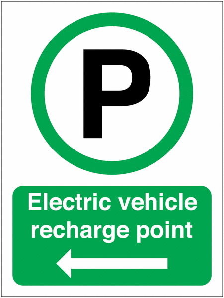 Electric Vehicle Charging Parking Symbol Arrow Left Signs