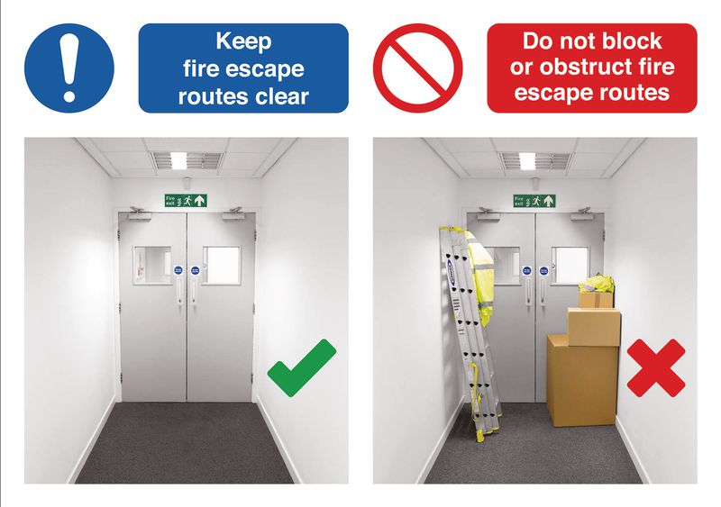 Keep Fire Escape Routes Clear Do & Don't Visual Signs