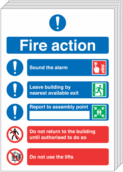 6-Pack Fire Action Signs (With Symbols)