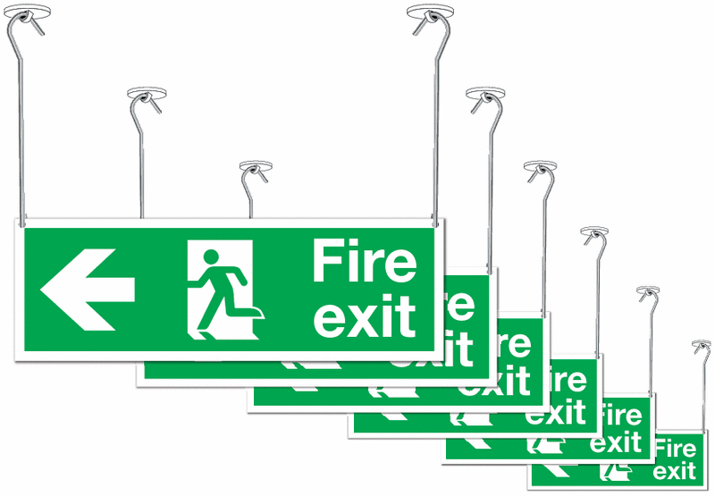6-Pack Fire Exit Man/Left Arrow Double-Sided Hanging Signs