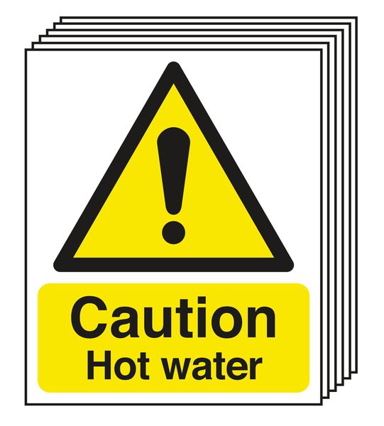 6-Pack Caution Hot Water Signs