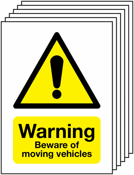 6-Pack Warning Beware of Moving Vehicles Signs