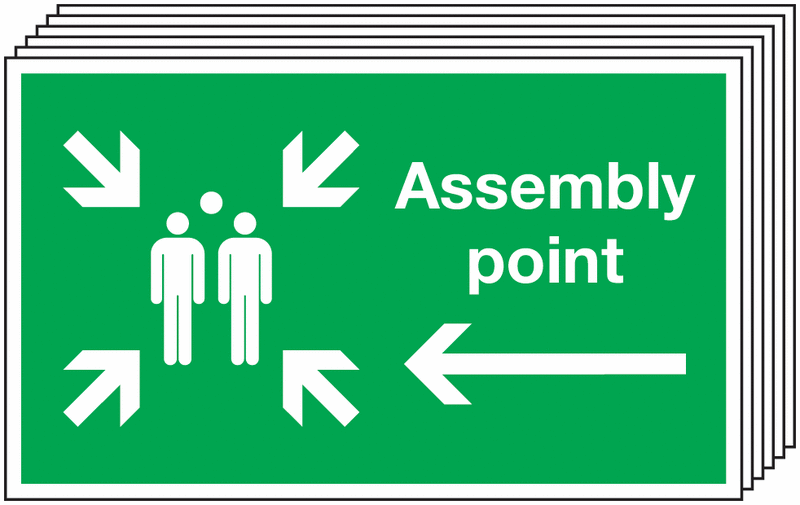 6-Pack Assembly Point (Group & Arrow Left Symbols) Signs