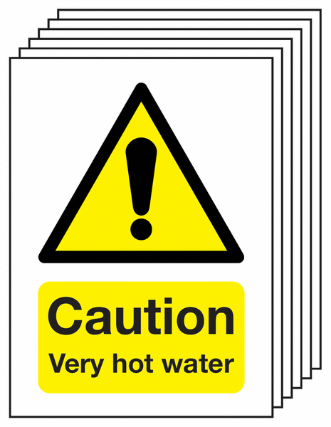 6-Pack Caution Very Hot Water Signs