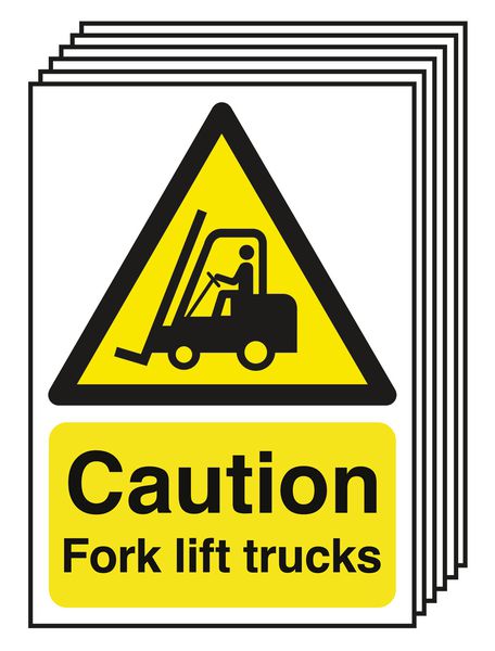6-Pack Caution Fork Lift Trucks Signs
