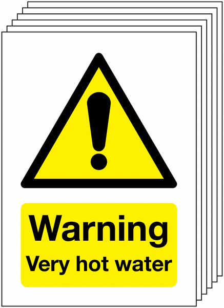 6-Pack Warning Very Hot Water Signs