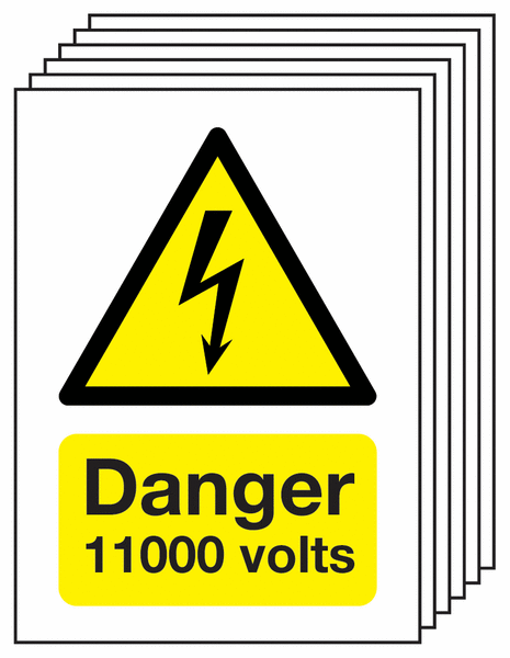 6-Pack Danger 11000 Volts Signs
