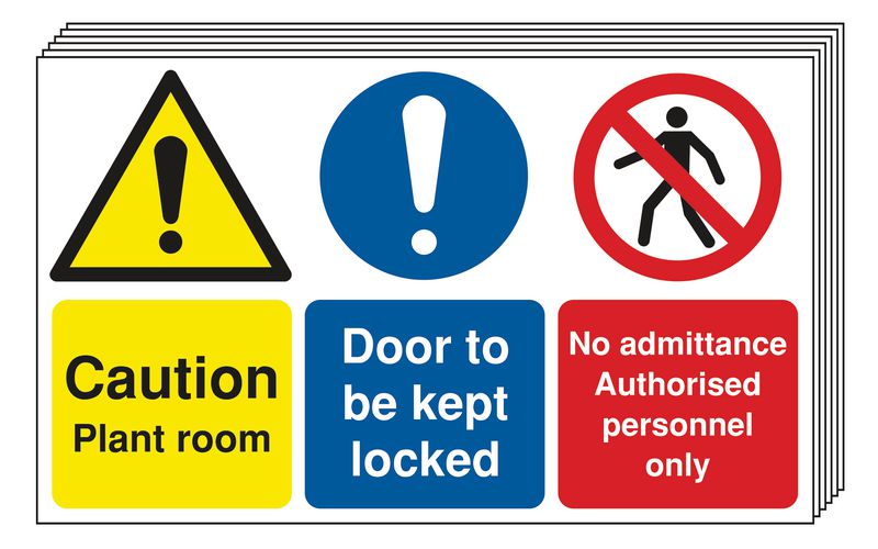 6-Pack Caution Plant Room Door To Be Kept Locked Signs