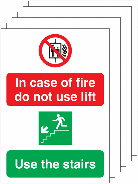 6-Pack In Case of Fire Do Not Use Lift Signs