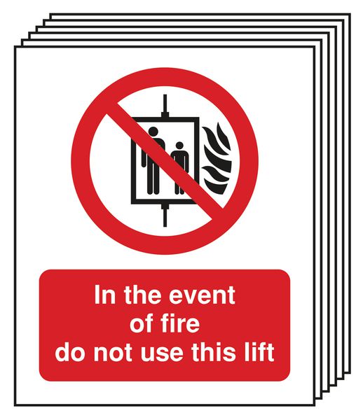 6-Pack In The Event Of A Fire Do Not Use This Lift Signs
