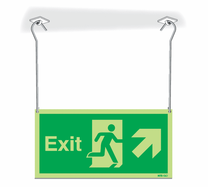 Nite-Glo Exit Running Man Diagonal Arrow Up Right Hanging Signs