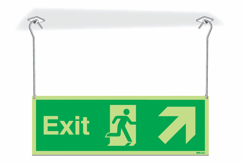 Nite-Glo Exit Running Man Diagonal Arrow Up Right Hanging Signs