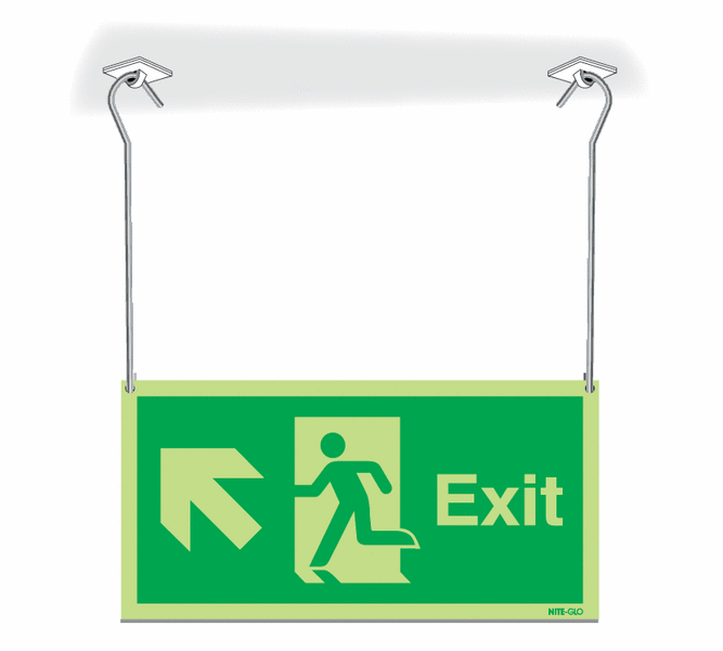 Nite-Glo Exit Running Man Diagonal Arrow Up Left Hanging Signs