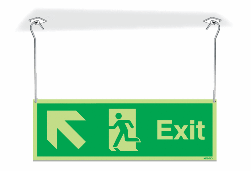 Nite-Glo Exit Running Man Diagonal Arrow Up Left Hanging Signs