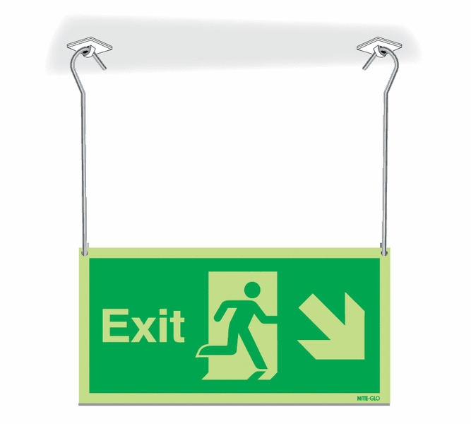 Nite-Glo Exit Running Man Diagonal Arrow Right Hanging Signs