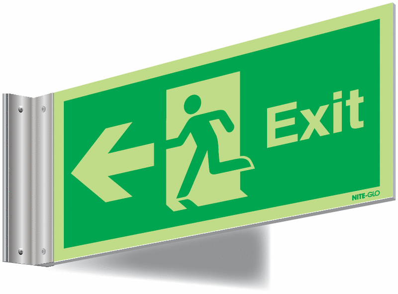 Nite-Glo Exit Running Man and Arrow Left Corridor Signs