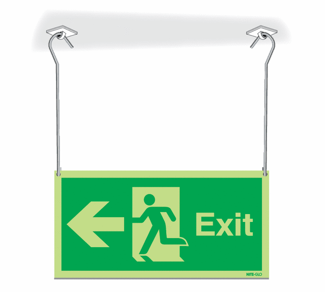 Nite-Glo Exit Running Man Arrow Left Hanging Signs