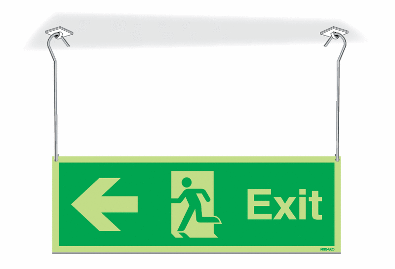Nite-Glo Exit Running Man Arrow Left Hanging Signs