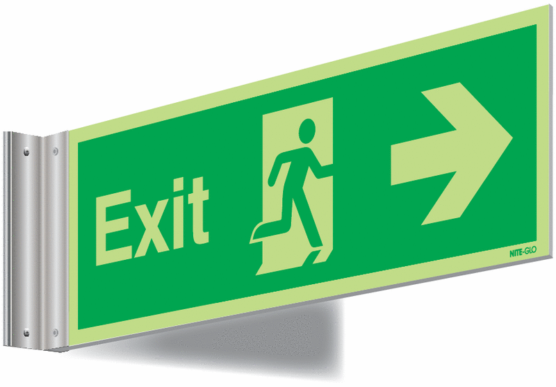 Nite-Glo Exit Running Man and Arrow Right Corridor Signs