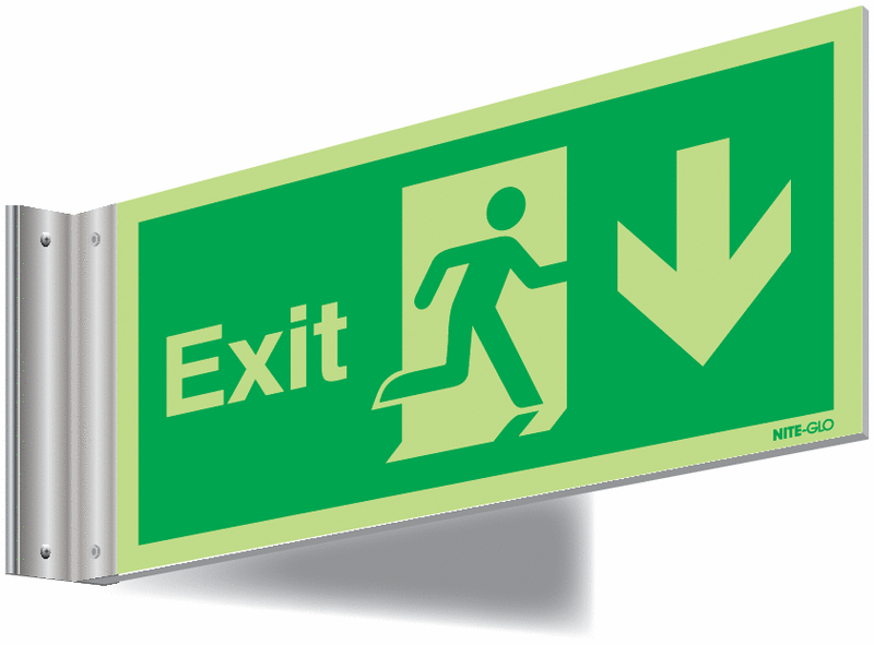 Nite-Glo Exit Running Man and Arrow Down Corridor Signs