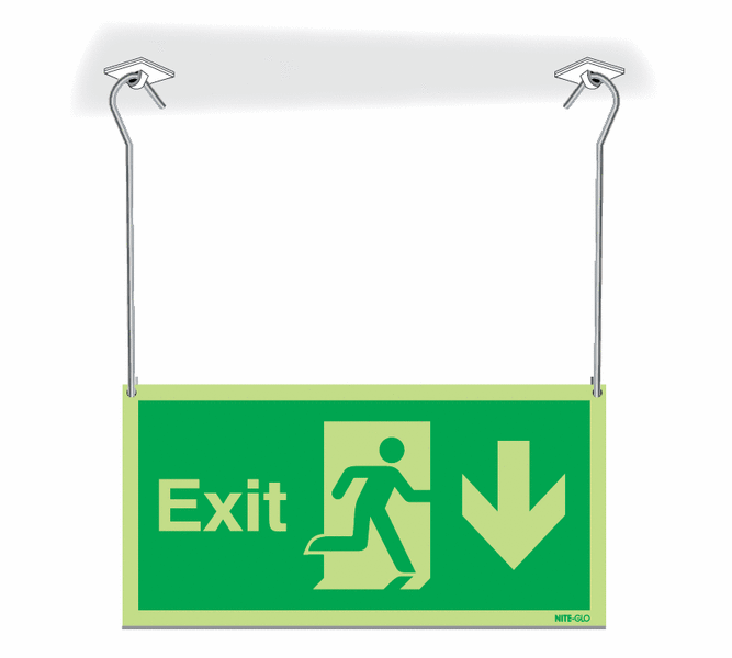 Nite-Glo Exit Running Man Arrow Down Hanging Signs