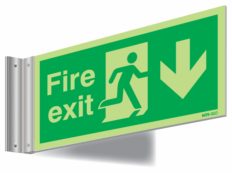 Nite-Glo Fire Exit Running Man & Arrow Down Corridor Signs