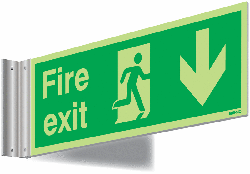 Nite-Glo Fire Exit Running Man & Arrow Down Corridor Signs