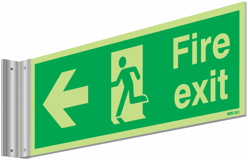 Nite-Glo Fire Exit Running Man & Arrow Left Corridor Signs