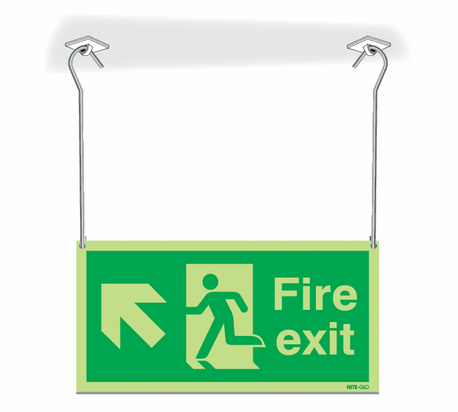 Nite-Glo Fire Exit Running Man/Arrow Up Left Hanging Signs