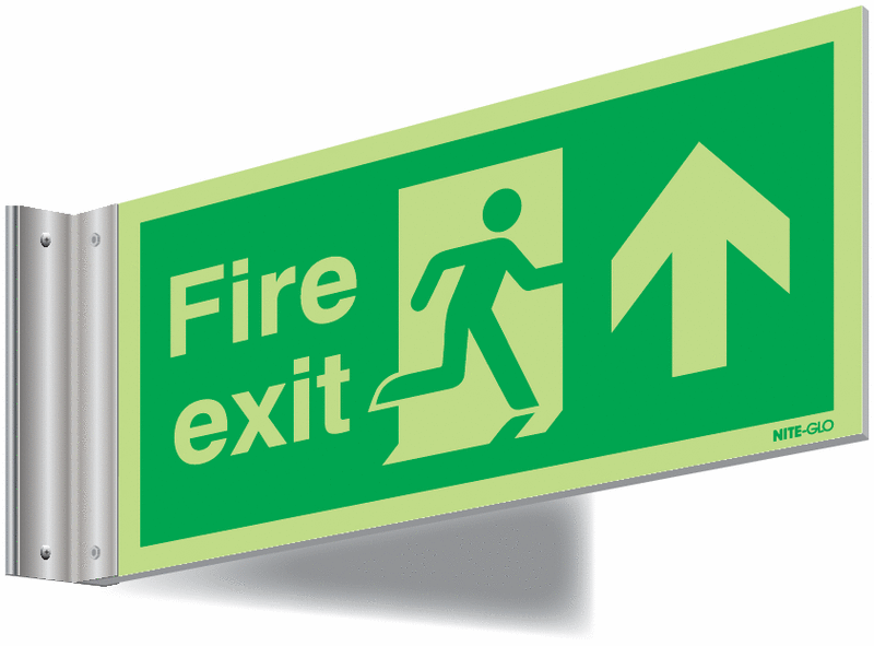 Nite-Glo Fire Exit Running Man & Arrow Up Corridor Signs