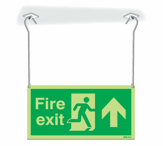 Nite-Glo Fire Exit Running Man/Arrow Up Hanging Signs