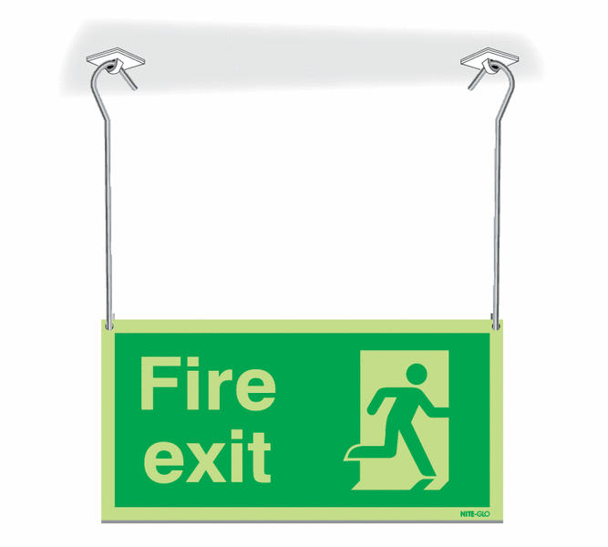 Nite-Glo Fire Exit Running Man Right Hanging Signs