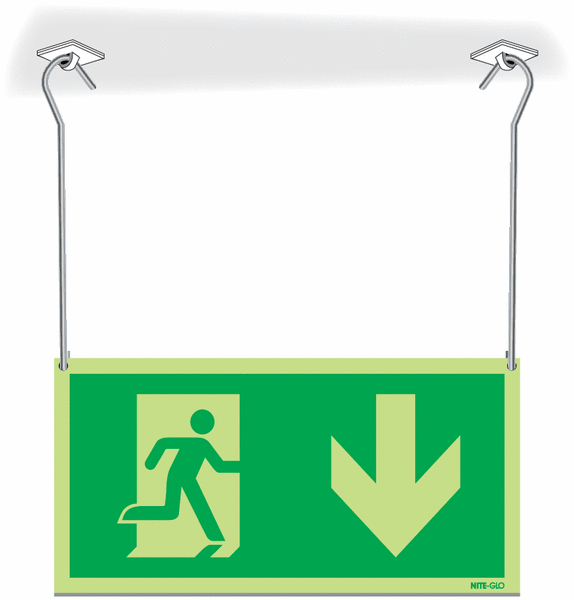 Nite-Glo Running Man Right & Arrow Down Hanging Sign