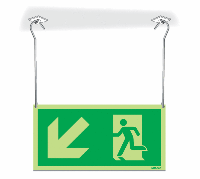 Nite-Glo Running Man & Arrow Diagonal Down Left Hanging Signs