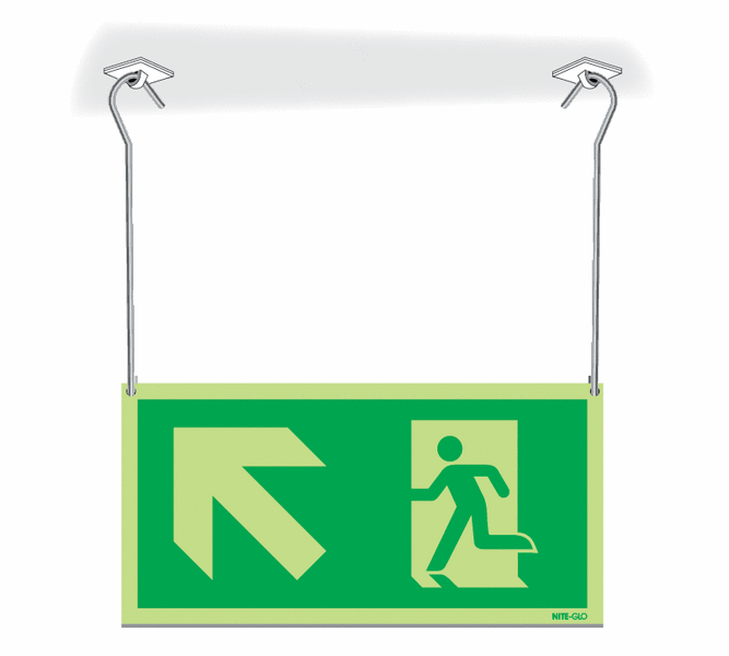Nite-Glo Running Man & Diagonal Left Up Arrow Hanging Sign