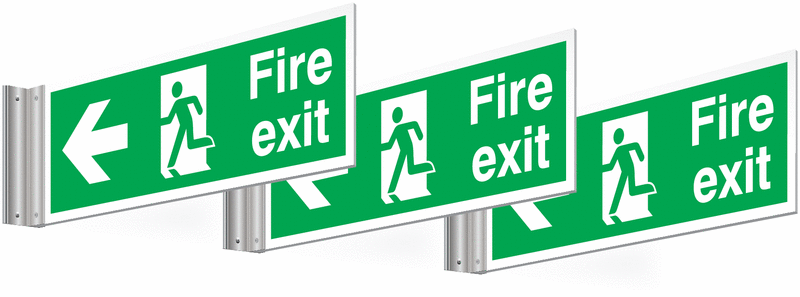 3 Pack Fire Exit Running Man & Arrow Left Corridor Signs