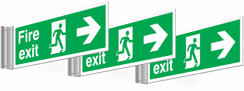 3 Pack Fire Exit Running Man & Arrow Right Corridor Signs