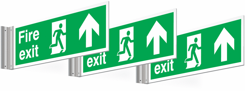 3 Pack Fire Exit Running Man & Arrow Up Corridor Signs