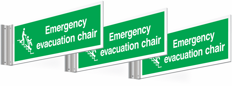 3 Emergency Evacuation Chair Corridor Signs