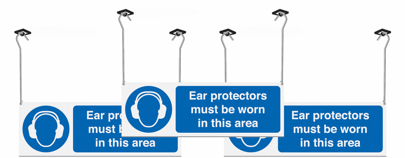 3 Pack Ear Protectors Must Be Worn In This Area Hanging Signs