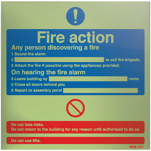 Nite-Glo Acrylic Fire Action Signs