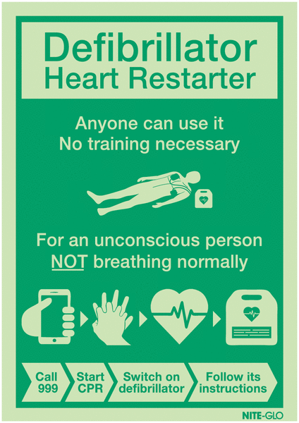 Nite-Glo Defibrillator User Guide Signs