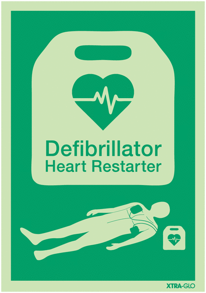 Xtra-Glo Defibrillator Heart Restarter Signs
