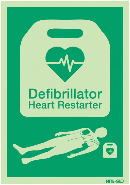 Nite-Glo Defibrillator Heart Restarter Signs