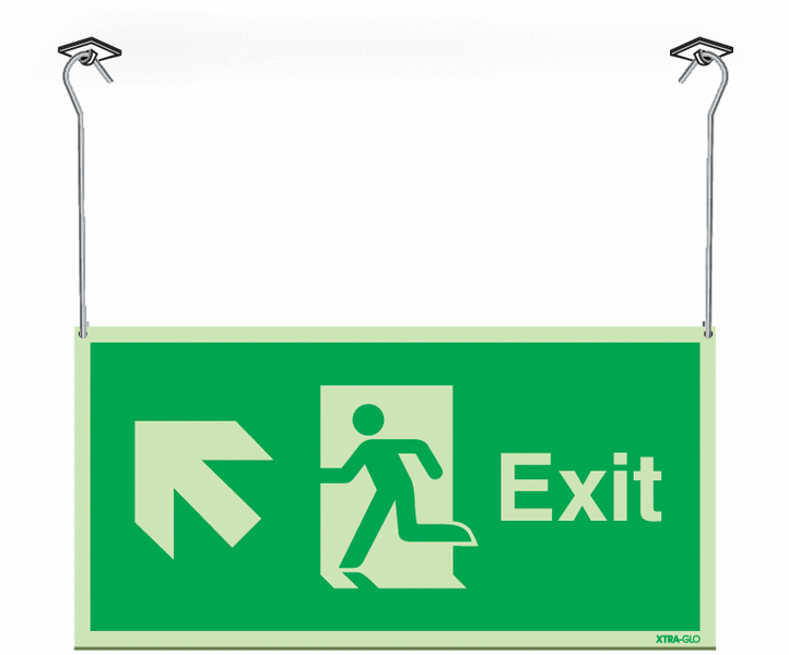 Xtra-Glo Double-sided Exit Man/Arrow Up Left Hanging Signs