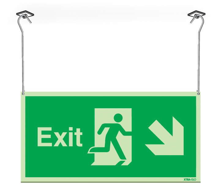 Xtra-Glo Double-sided Exit Man/Arrow Down Right Hanging Signs