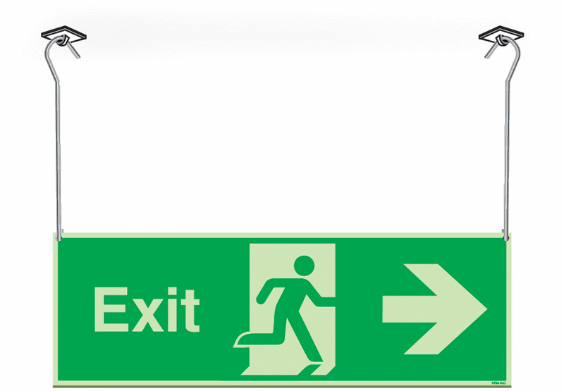 Xtra-Glo Double-sided Exit Man/Arrow Right Hanging Signs