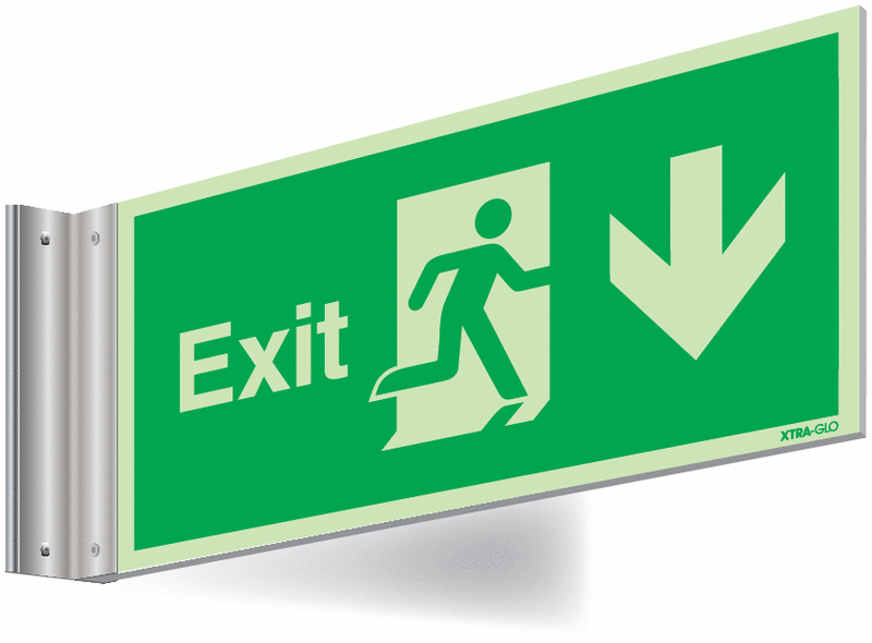 Xtra-Glo Double-sided Exit Man/Arrow Down Corridor Signs